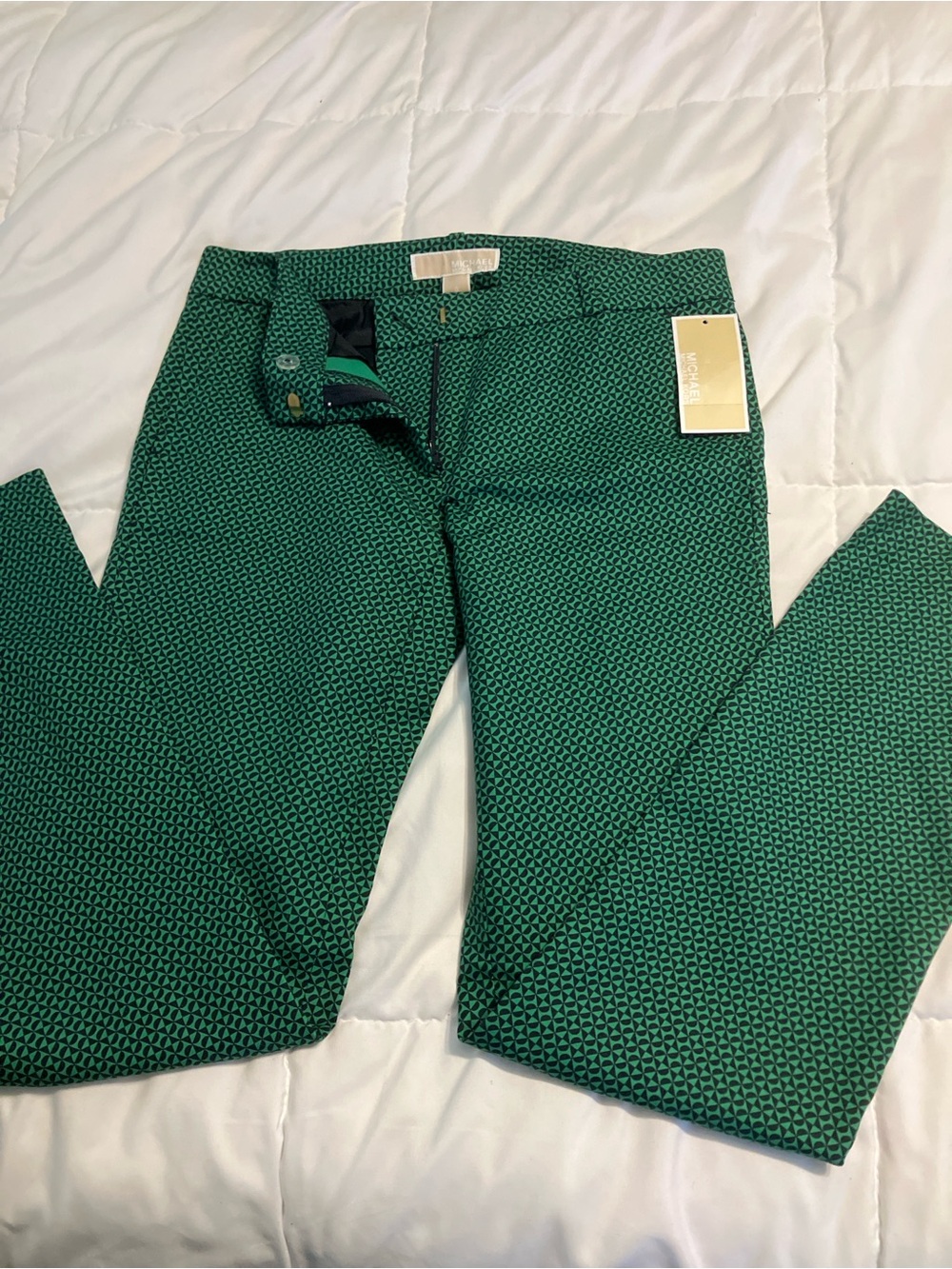 Michael Kors Pants Size 0 Green Geometric NWT Slim Fit